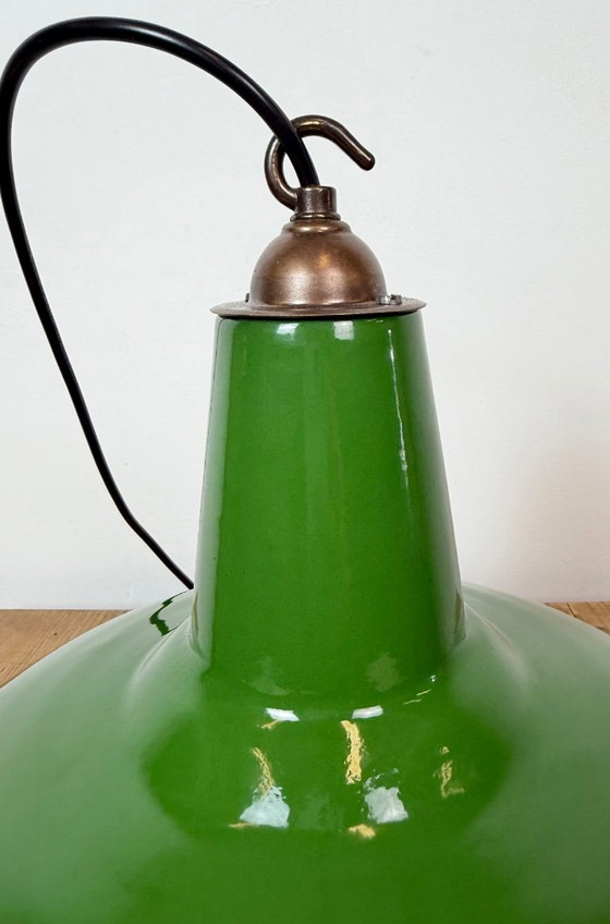 Lámpara colgante industrial de esmalte verde de Jackson Electrical Co., década de 1960 – Lámparas colgantes (photo 12 of 18)