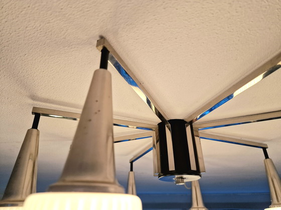 Image 1 of Lampada da soffitto vintage con 8 paralumi in vetro