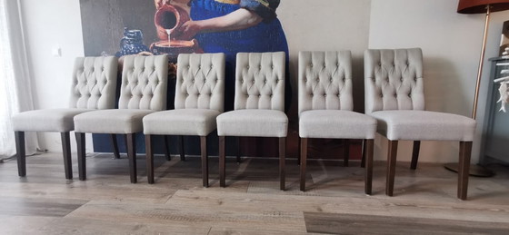 Image 1 of 6 beige stoelen/ 6 beige chairs