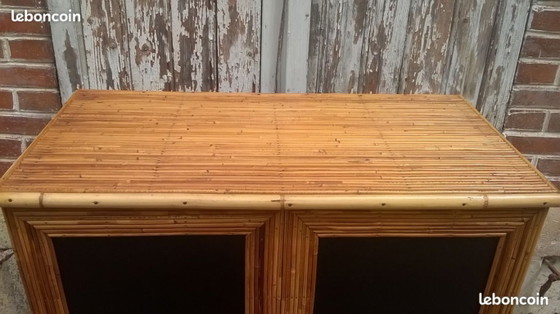 Image 1 of Two-door rattan sideboard in the Audoux Minet style