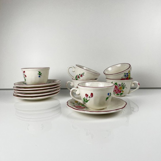 Image 1 of Set of 6 coffee cups with saucers, Streetlight pattern by KG Lunéville