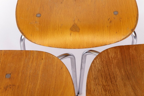 Image 1 of Juego de 6 taburetes Egon Eiermann SE68 - 1950s Mid Century Modern, Madera contrachapada de haya con patas de cromo pulido