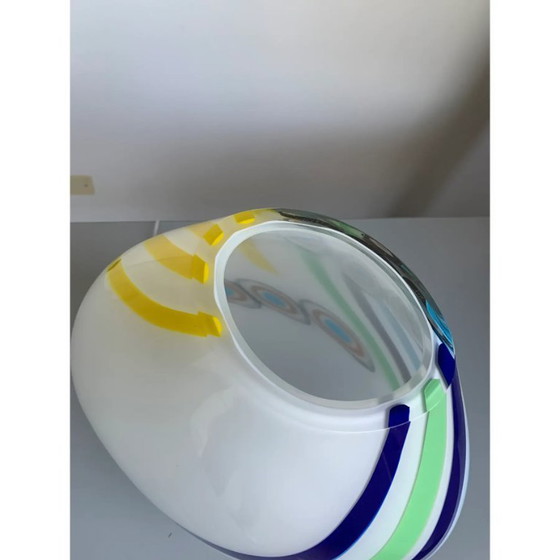 Image 1 of Milky-White Murano Glass Style Table Lamp Featuring Multicolored Reeds Vase