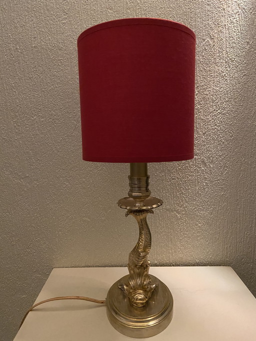 Lampe de table dauphin en bronze et laiton de style rococo