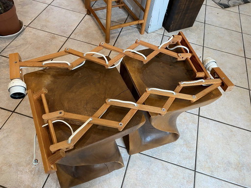 Coppia di appliques a fisarmonica in legno di pino di Translandia Danimarca Scandinavo vintage 1960