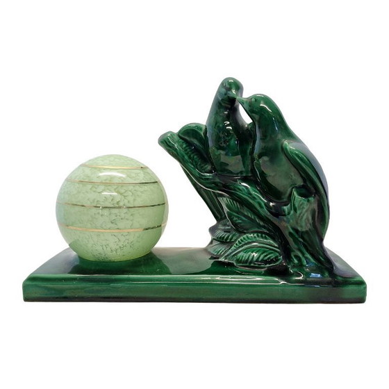 Image 1 of French Art Deco ceramic lamp with birds, 1990s
