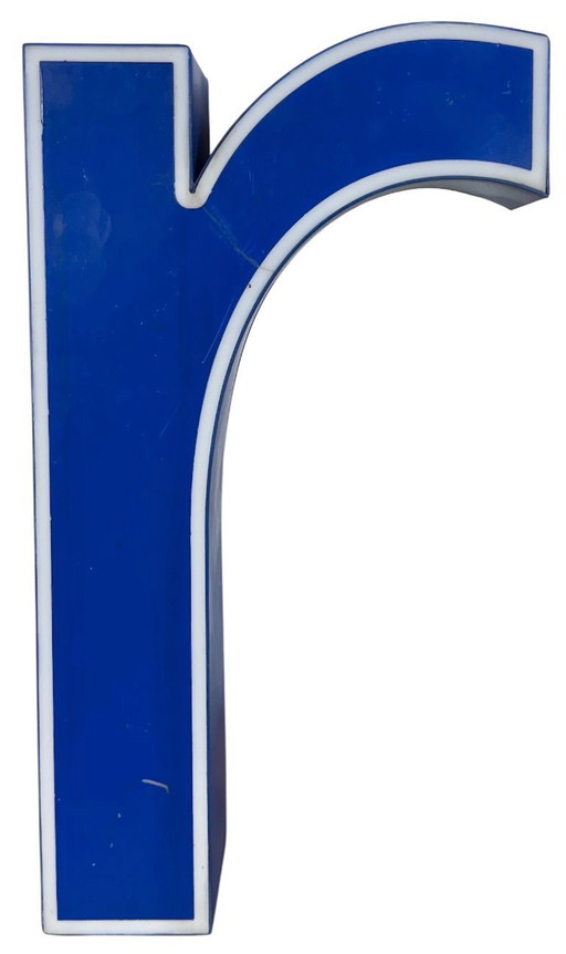 Vintage Blue Plastic Illuminated Letter R , 1970s