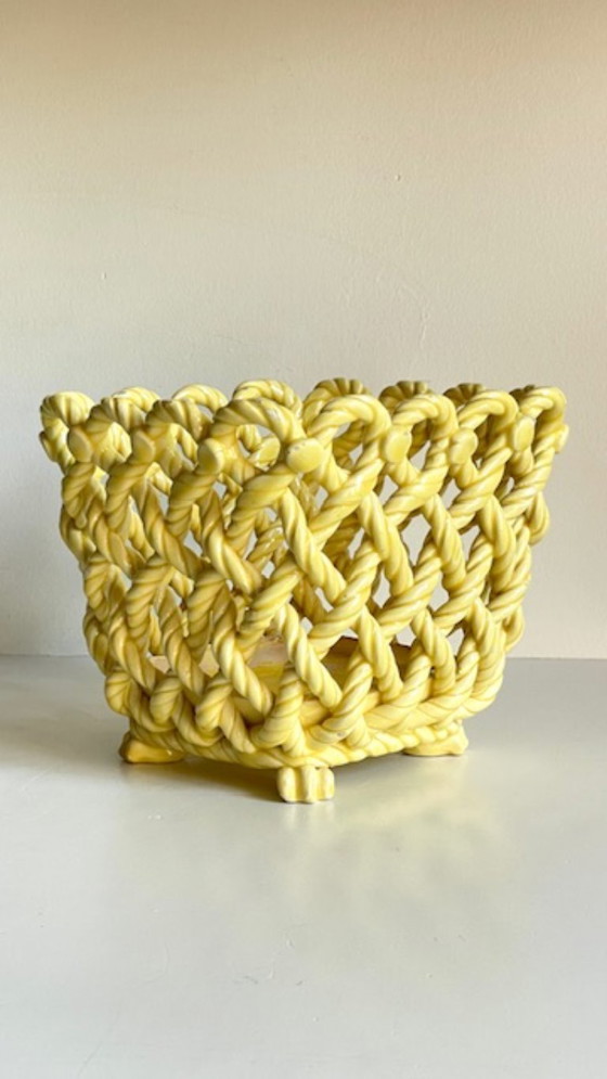 Image 1 of Vintage Woven Earthenware Plant Pot