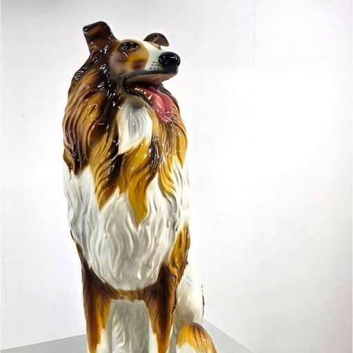 Figura de perro Collie de porcelana italiana, década de 1970, mediados de siglo.