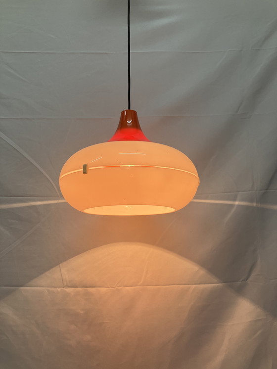 Image 1 of Lampada a sospensione vintage Space Age in plastica bianca e arancione, 1970