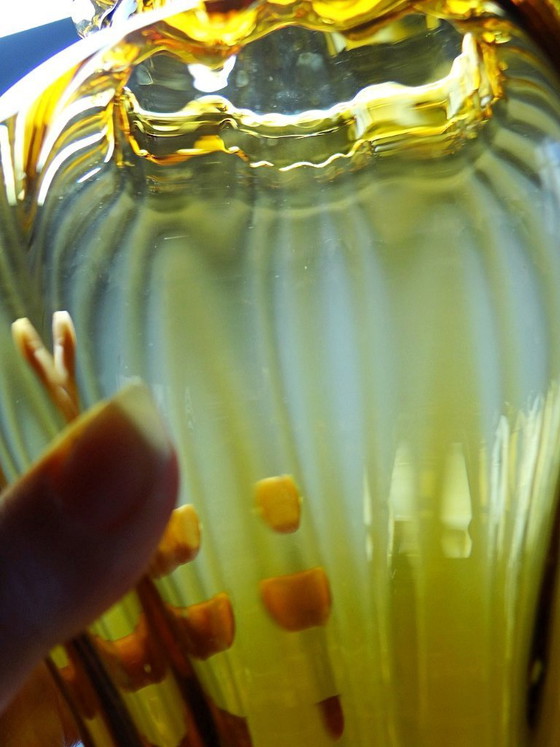 Image 1 of Snoepkom van geblazen amberkleurig glas uit Empoli, Italië, vintage jaren 1980-1990.