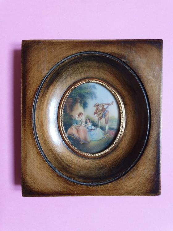 Image 1 of Quadro in miniatura con cornice in noce, fine XIX secolo