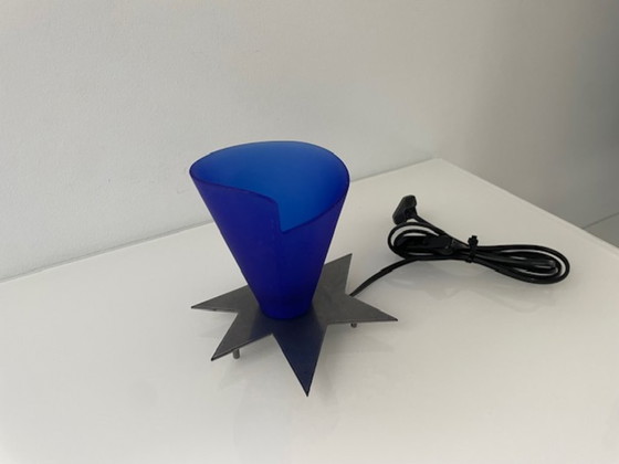 Image 1 of Vintage Zicoli design lamp sapphire blue glass stainless steel