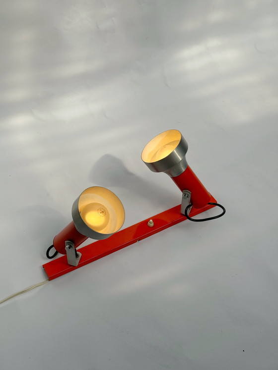 Image 1 of Vintage Oranje wandlamp, Duits design, dubbele spot | jaren 70