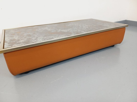 Image 1 of Tavolino vintage in vetro eglomato, cromo e pelle degli anni '70