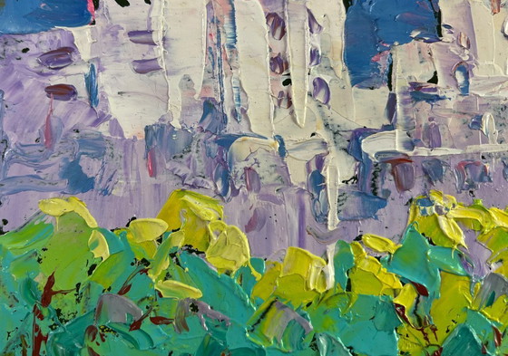 Image 1 of Original Oil Painting Day Houses Landscape Spring in the city