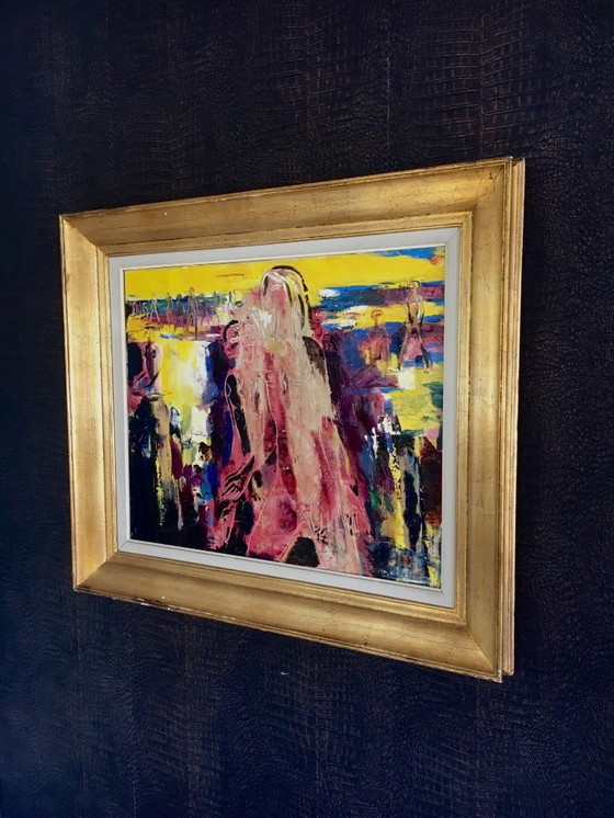 Image 1 of Composition abstraite de femmes, peinture sur toile signée par Paul Daxhelet, Belgique, années 1960