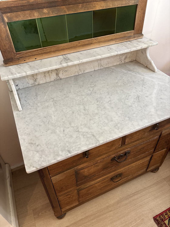 Image 1 of Antique chest of drawers with marble top