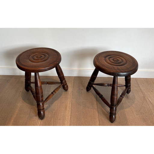 Paire de tabourets vintage en bois tourné