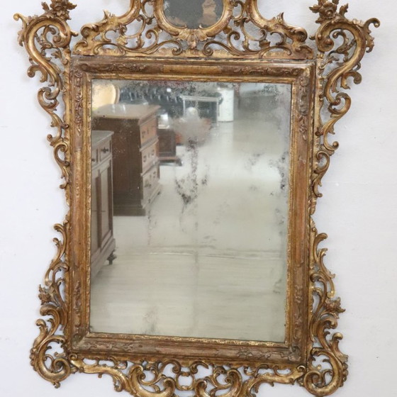 Antieke vergulde wandspiegel, Italië 19e eeuw, Hout, Glas, Gold, Barok (foto 3 van 14)