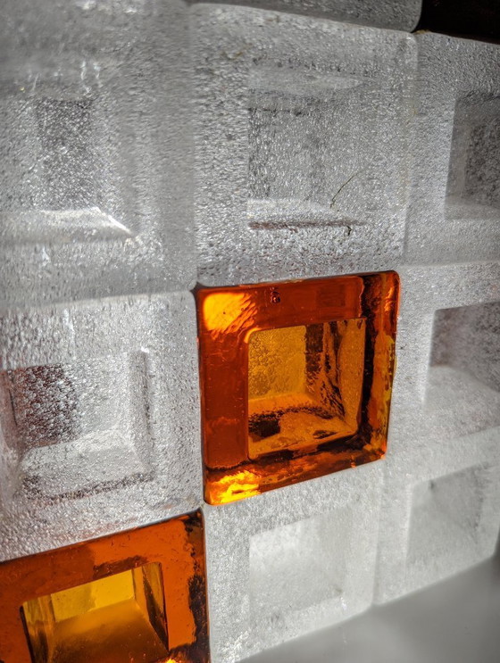 Image 1 of Albano Poli for Poliarte Murano Glass Cube Lamp Amber & Ice 1960s