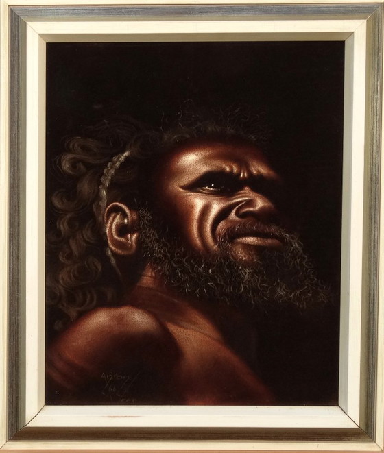 Image 1 of A couple of Aborigines, black velvet painting, 1966, Australia, natives