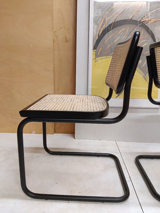 Image 1 of ALIVARMVSEVM 104. SET of 2 CESCA B32 Chairs (NEW) in Black Frame Limited Edition 