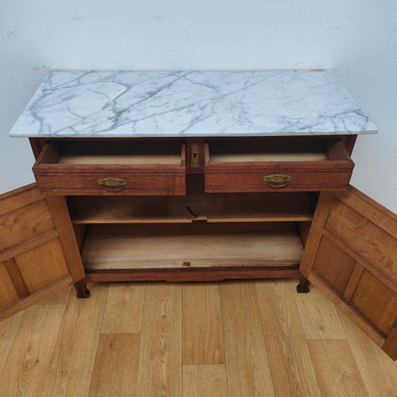 Image 1 of Buffet, commode, chiffonnier, meuble-lavabo ancien avec plateau en marbre
