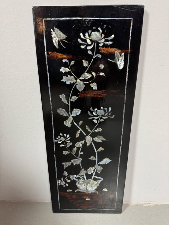 Image 1 of 'The Four Seasons' - Set of Four Vietnamese Lacquer Panels with Mother-of-Pearl Inlay, Vietnam, 1970s.