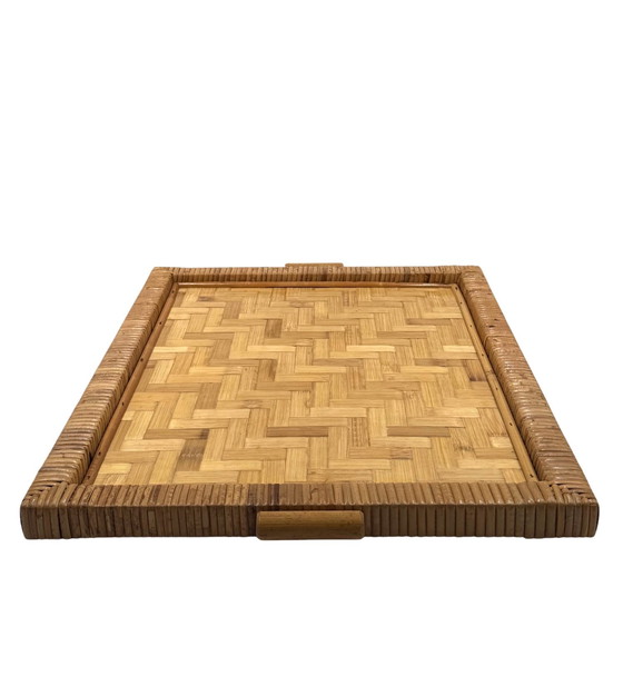 Image 1 of Vassoio Hollywood Regency in bambù e vimini, Italia anni '70