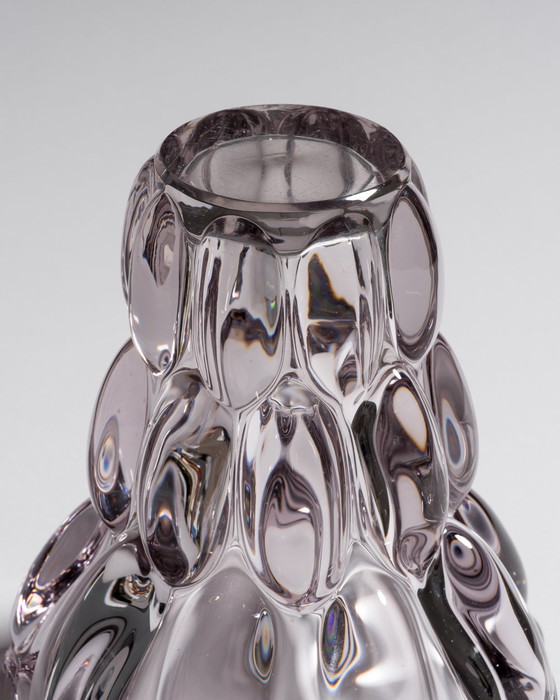 Image 1 of Vintage French 1950s Vannes Crystal Teardrop Vase with Raised Spheres
