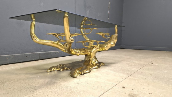 Image 1 of Tavolino da caffè in ottone a forma di bonsai, realizzato da Willy Daro negli anni '70.