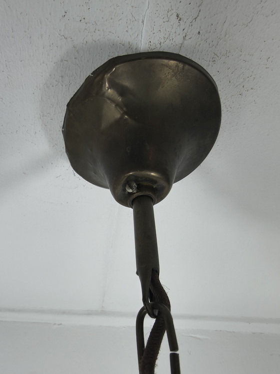 Image 1 of Lampada a sospensione francese vintage in vetro opalino satinato – stile Art Déco – Ø 42 cm