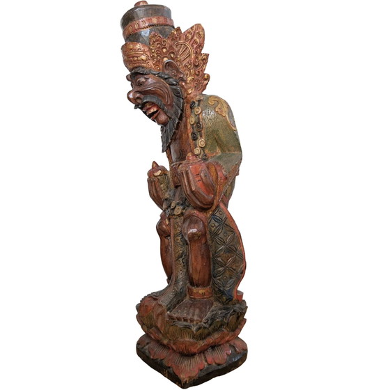 Vintage Balinese Houtsnijwerk – Rishi met Kamandalu – Polychroom – 52 cm – Beeldhouwkunst (photo 8 of 10)