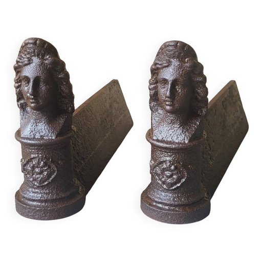 Pair of cast iron andirons from the 19th century