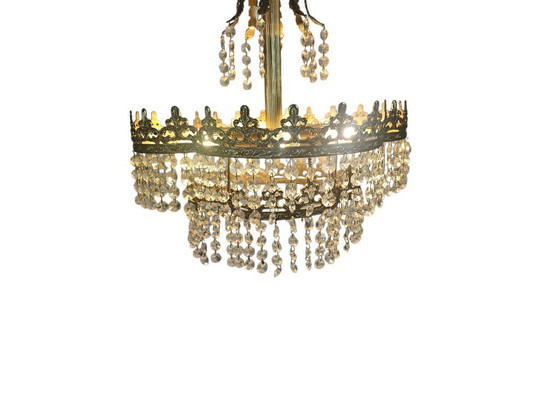 Image 1 of Chandelier - Hollywood Regency - gilded - crystal - 3rd quarter of the 20th century
