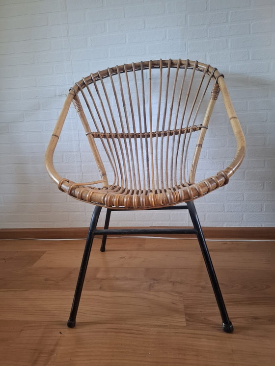 Sedia vintage a fusi in rattan e bambù, Sedie e poltrone, Metallo, Nero (foto 4 di 5)