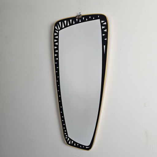 Vintage Mirror from 50s/60s: Elongated Mirror with Gold Edge, Retro Wall Mirror