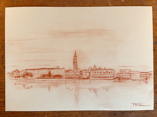 Signed Sanguine Landscape View of Venice Saint Mark's Square Venice