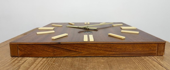 Image 1 of Vintage Brown Wooden Wall Clock from Pragotron, 1980s