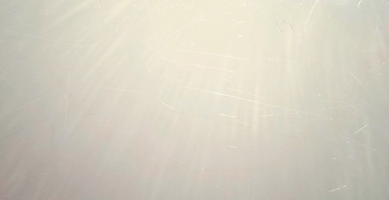 Image 1 of Designer table with white base, frosted glass tabletop; 180x99.50x74cm, detachable