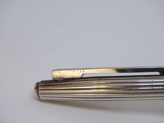 Image 1 of Penna a sfera scanalata Dior, metallo argentato, anni '70 - Francia