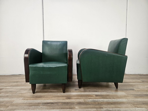 Coppia di poltrone Art Déco in noce e pelle verde, 1940 – Wood (photo 4 of 21)