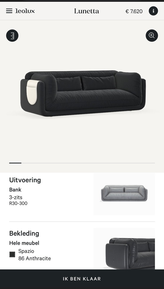 Image 1 of New Leolux Lunetta 3-Seater Sofa Black Rib Fabric