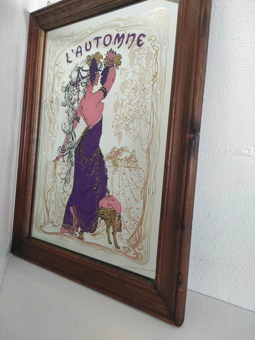 Espejo de bar pintado de estilo vintage, al estilo Mucha.