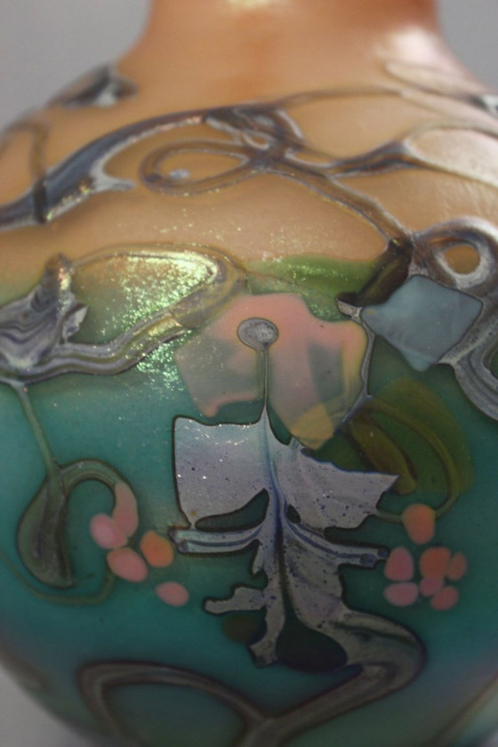 Image 1 of Pascal Guyot & Bernard Aconito in Biot Vase, abstract iridescent decoration, France 1993