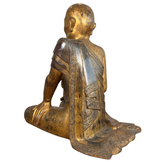 Par de monjes birmanos dorados Sariputta y Moggallana dignos de museo – Esculturas, Iron (photo 8 of 11)