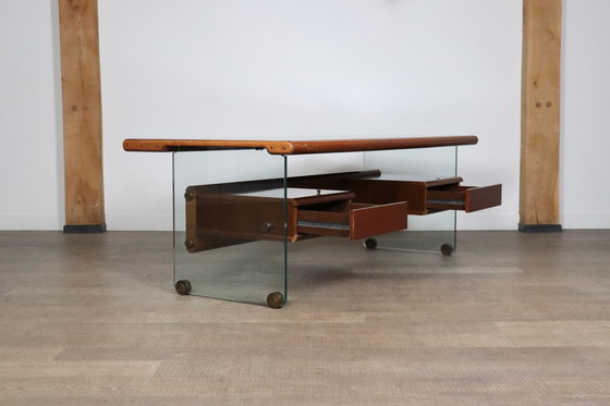 Image 1 of Directors Desk In Glass, Wood And Brass By Tosi, Italy 1960S