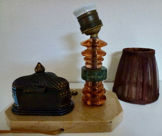 Image 1 of 2 lampes de table vintage sur socle en marbre.
