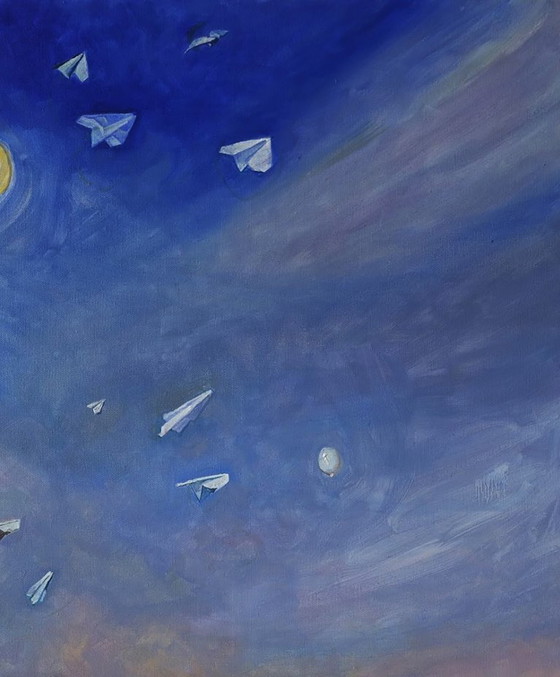 Original Oil Painting Modern Art Symbolism Sky White Wings – Paintings & Drawings, Canvas (photo 5 of 7)